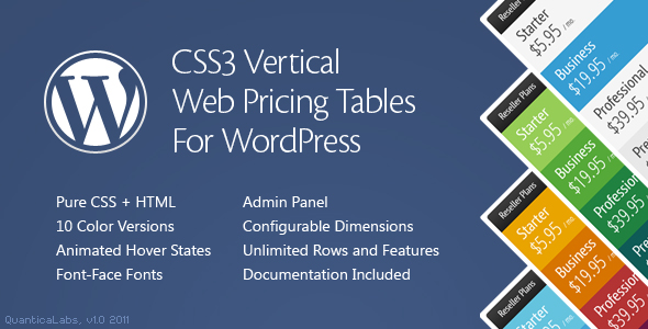 CSS3 Vertical Web Pricing Tables For WordPress