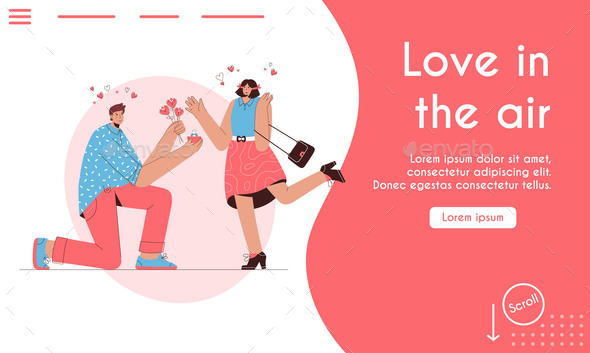 Vector Landing Page of Love is in the Air Concept