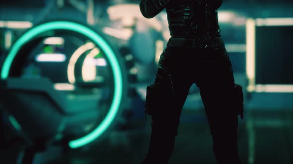 Futuristic Woman in Sci Fi Laboratory alt