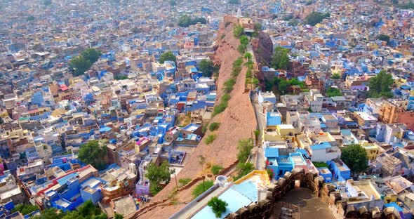 Houses and Roofs of Famous Jodhpur the Blue City, Aerial View From Mehrangarh Fort, Rajasthan, India