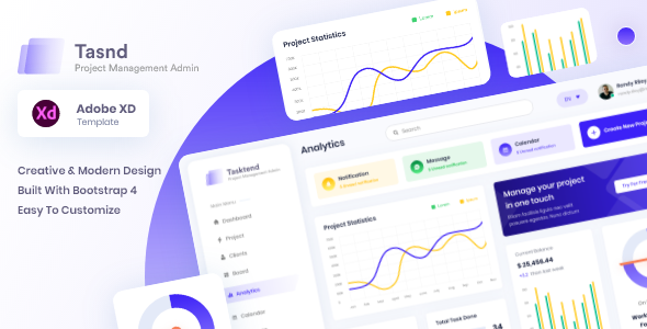 Tasnd - Project Management Admin Dashboard XD Template