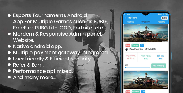 BattleMania - Tournament App with Website & Admin Panel for PUBG / Free Fire / COD / PUBG Lite