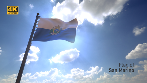 San Marino Flag on Flagpole with Alpha Channel - 4K