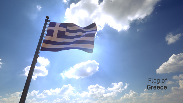 Greece Flag on a Flagpole V4