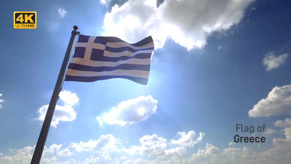 Greece Flag on a Flagpole V4 - 4K