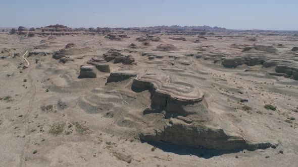 Aerial View of Sandy Rocks Desert in the World Town of Demons of Karamay, Xinjiang, China