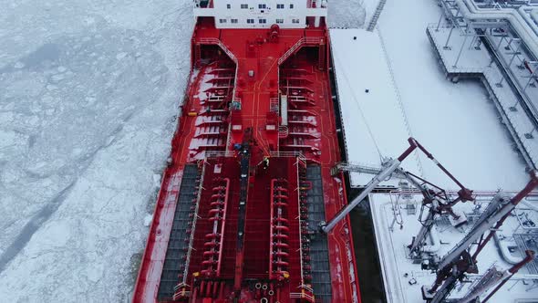 Oil Shipment on Red Tanker From Terminal System in Winter