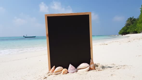 Luxury birds eye copy space shot of a white paradise beach and turquoise sea background in colourful