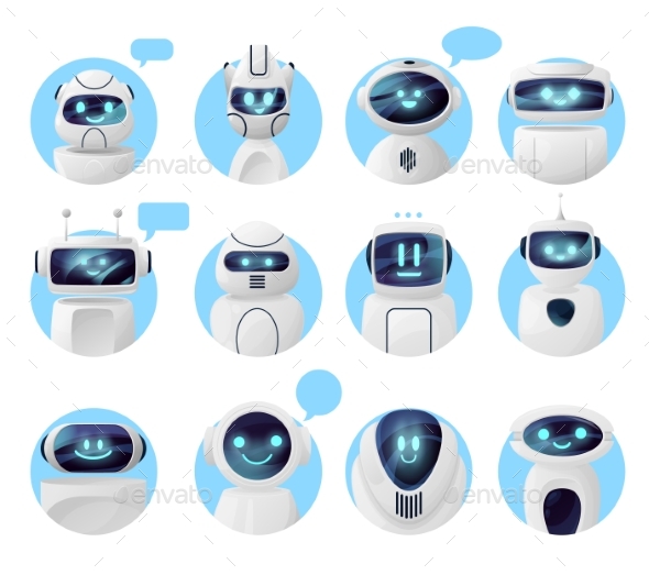 Chat Bot Icons Chatbot Robots with Message Bubble