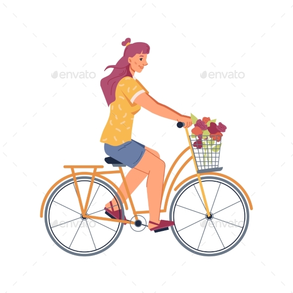 Mother Riding on Bicycle Isolated Cycling Woman