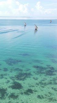 Vertical Video Boats in the Ocean Near the Coast of Zanzibar Tanzania