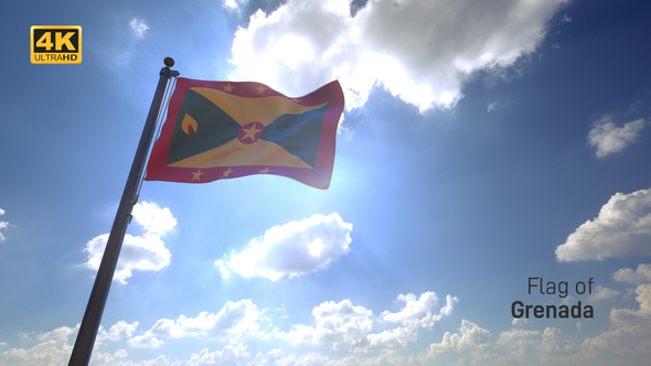 Grenada Flag on a Flagpole V4 - 4K