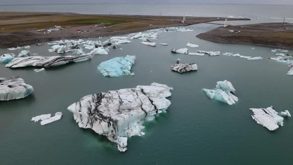 4K drone footage of Jokulsarlon glacier lagoon in Iceland