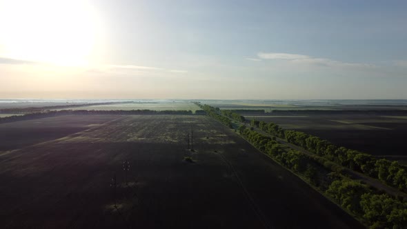 Fields in Early Spring Summer Morning From Great Height