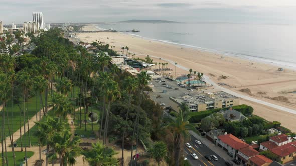 Pacific Palisades Green Park with Santa Monica Beach and Ocean Pier View USA