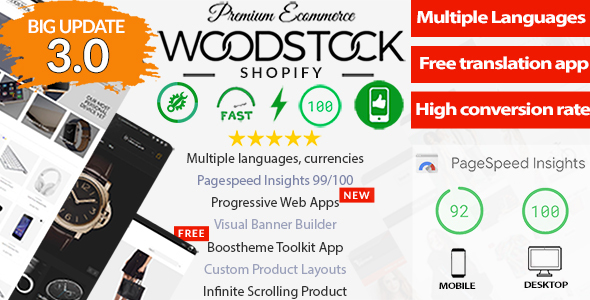 Woodstock - Fastest Shopify Sections Theme -Free Multilanguage App - PageSpeed 99/100 - Multipurpose