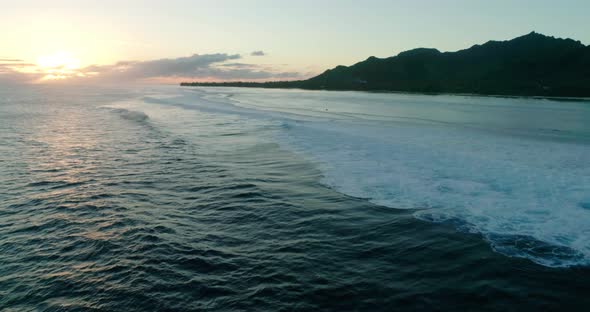 Drone Shot of Beautiful Waves in the Sunset