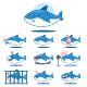Cute Cartoon Shark Vector Character Set. - GraphicRiver Item for Sale