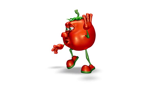 Cartoon Tomato  Looped Dance on White Background