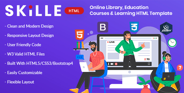 SKILLE – Online Library, Education, Course & Learning HTML Template