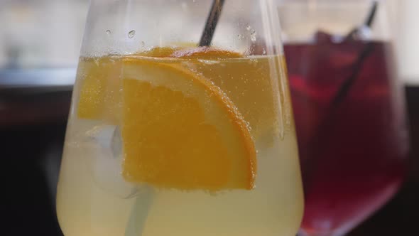 Two Glasses of Sangria Closeup Red Wine White Vine Cocktail