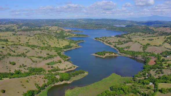 High angle view of stretched out Bao dam, Santiago, Dominican Republic