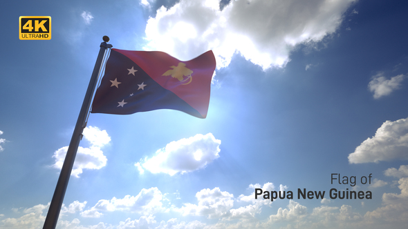 Papua New Guinea Flag on a Flagpole V4 - 4K