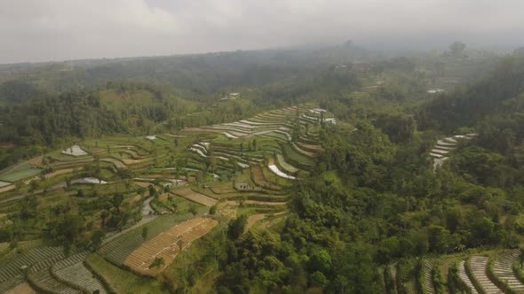 Tropical Landscape with Farmlands in Mountains