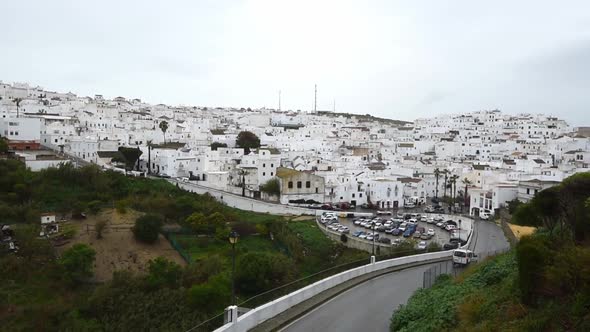 iew over the hilltop town with the Iglesia Divino Salvador, Vejer de la Frontera, Cadiz province, An