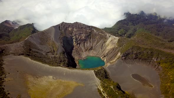 Aerial view of Irazu volcano crater lake in Costa Rica.