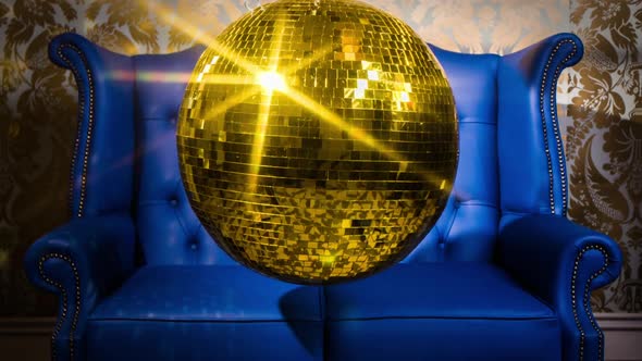 Gold blue chesterfield leather chair discoball party disco