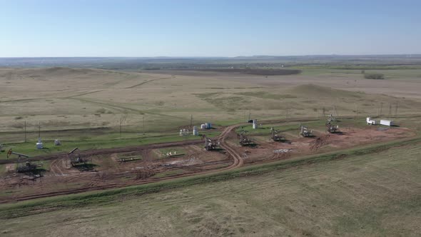 A Big Oil Derrick in Work, Aerial Video . View From Above