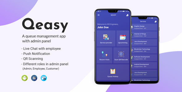 Qeasy - A queue management app with admin panel