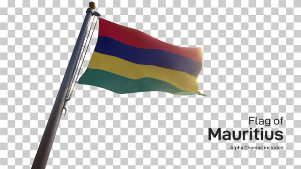 Mauritius Flag on a Flagpole with Alpha-Channel