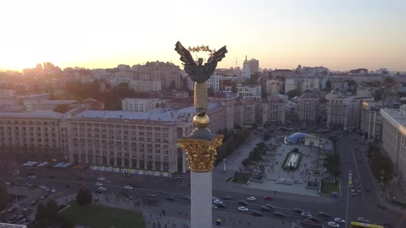 Independence Square. Maidan. Monument. Aerial. Kyiv. Ukraine.