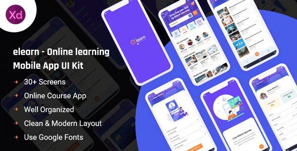 Elearn - Online Learning Mobile App UI Kit