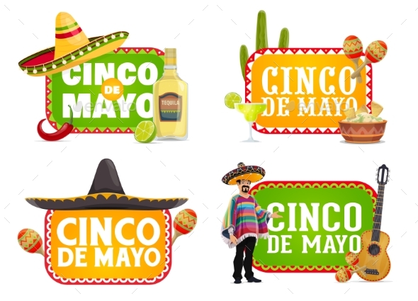 Cinco De Mayo Mexican Holiday Isolated Icons