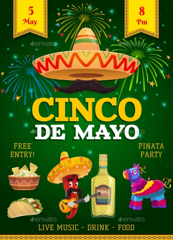 Cinco De Mayo Festive Flyer Mexican Holiday Card