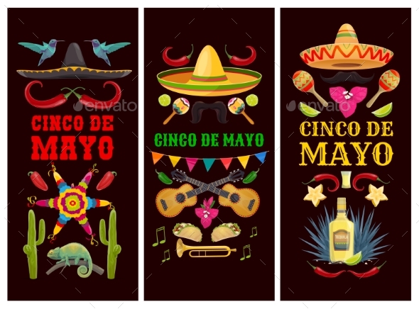 Cinco De Mayo Banners of Mexican Fiesta Holiday