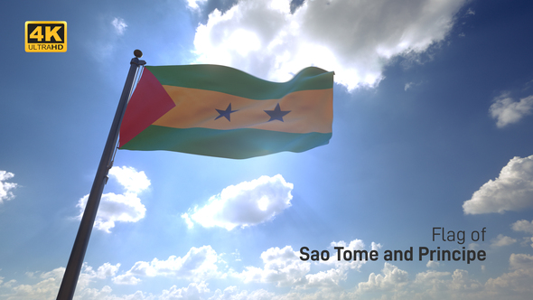 Sao Tome and Principe Flag on a Flagpole V4 - 4K