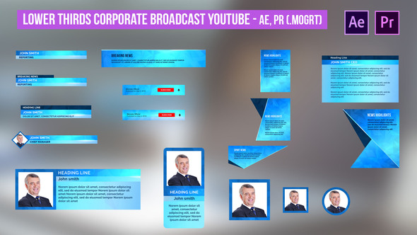 Lower Thirds Corporate Broadcast YouTube - AE, PR