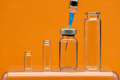 Vaccine with syringe between glass tubes on orange background - PhotoDune Item for Sale