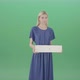 Housewife In Blue Dress And With Text Plane Mockup Posing Isolated On Green Screen   - VideoHive Item for Sale