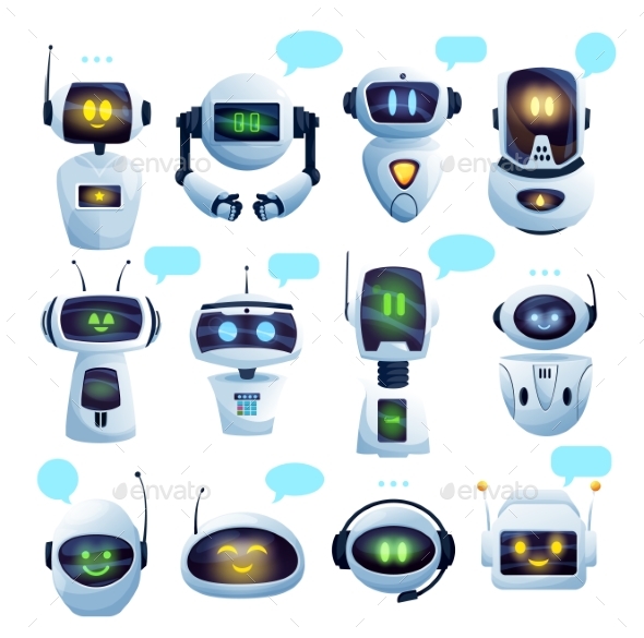 Chat Bot or Chatbot Robot Cartoon Characters