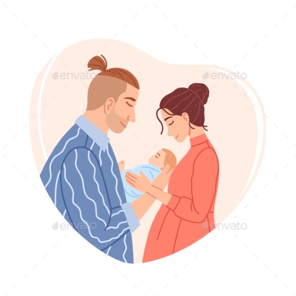 Happy Family Portrait on Heart Shaped Background