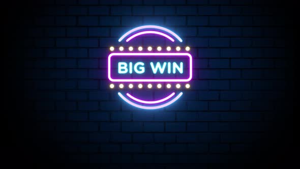 Jackpot Big Win Casino Neon Sign on Brick Wall Background 4K