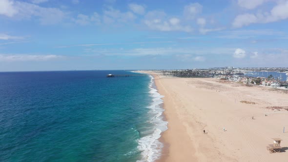 drone aerial view over Newport Beach in Orange County, California, on summer sunny day