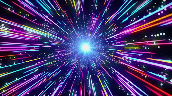 Speed of light Light Streaks Multicolor neon glowing rays and stars in motion Lines hyperspace