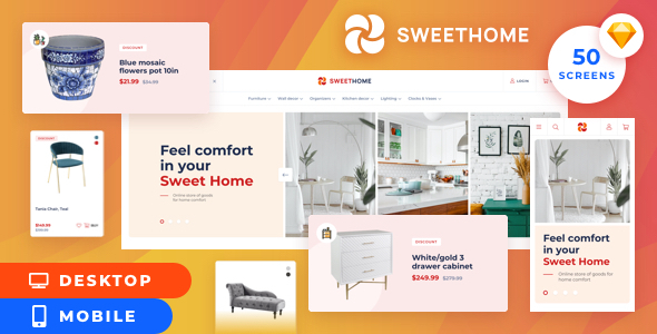 SweetHome – Desktop&Mobile eCommerce Sketch Template