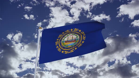 New Hampshire Flag With Sky 4k